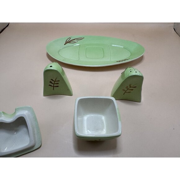 Carlton Ware Cruet Set on Tray Hazelnut 2330 Rare Green Gloss - Picture 6 of 9